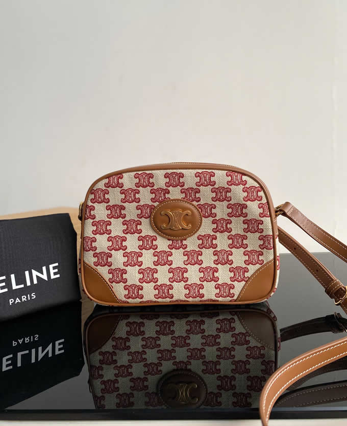 Fake Cheap Celine New Embroidery Woven Retro Brown Camera Bag